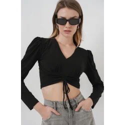 936 Sandy Crop Bluz - Siyah