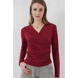 939 Anvelop Yaka Sandy Bluz - Bordo