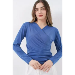 939 Anvelop Yaka Sandy Bluz - İndigo