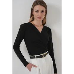 939 Anvelop Yaka Sandy Bluz - Siyah