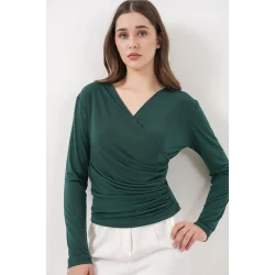 939 Anvelop Yaka Sandy Bluz - Zümrüt Yeşili