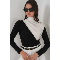 940 Büzgü Detaylı Sandy Bluz - Siyah