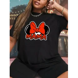 Anneler Günü Hediye Anne Temalı Baskılı Oversize Bisiklet Yaka T-shirt - Siyah