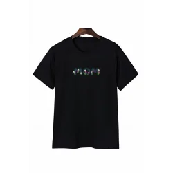 Anneler Günü Mom Çiçek Temalı Baskılı Oversize Bisiklet Yaka T-shirt - Siyah