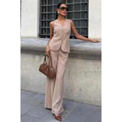 Arkası Bağcıklı Yelek Plazza Pantolon Modal Takım 10202-08