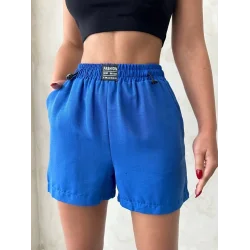 Armalı keten şort saks mavisi s251003