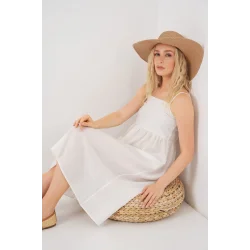 Askılı Ayrobin Elbise 2565 - Beyaz