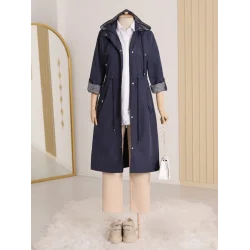 Astarı Çizgili Trençkot     -Laci