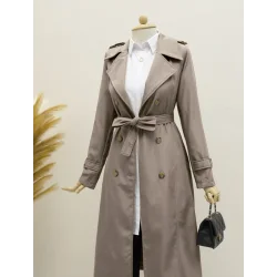 Astarlı Kemerli Trenckot   -Vizon