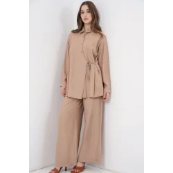 Bağcıklı Tunik Pantolon İkili Takım 6752 - Bej