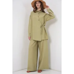 Bağcıklı Tunik Pantolon İkili Takım 6752 - E.Yeşil