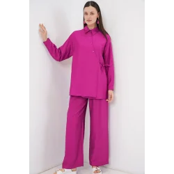 Bağcıklı Tunik Pantolon İkili Takım 6752 - Fuşya