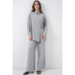 Bağcıklı Tunik Pantolon İkili Takım 6752 - Gri