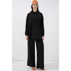 Bağcıklı Tunik Pantolon İkili Takım 6752 - Siyah