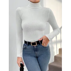 Balıkçı yaka dar kesim kaşkorse kazak beyaz w3103