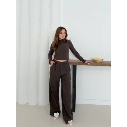 Balıkçı yaka örme takım kahve st265865