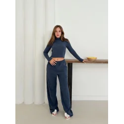 Balıkçı yaka örme takım lacivert st265865