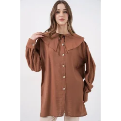 Bebe Yaka Uzun Tunik 5967 - Sütlü Kahve