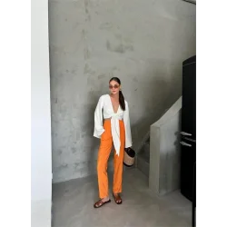 BEL LASTİK DETAYLI MODAL KUMAŞ PANTOLON - Orange