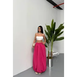 BEL LASTİKLİ BALON ETEK ŞANEL BOY SOFT KUMAŞ - Fuşya