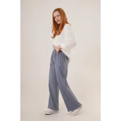Bel Lastikli Paça Detaylı Cepli İndigo Pantolon