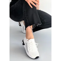 Belan Beyaz Triko Bağcıklı Spor Ayakkabı