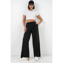 Beli Lastikli Bol Paça Pantolon 30087 - Siyah