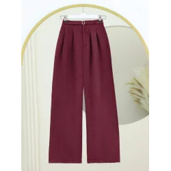 Beli Lastikli Kemer Detaylı Tensel Cupra Pantolon -Bordo