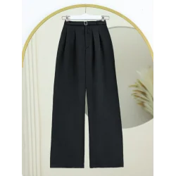 Beli Lastikli Kemer Detaylı Tensel Cupra Pantolon -Siyah