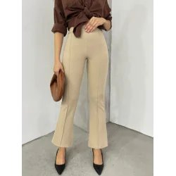 Beli Lastikli Likralı İspanyol Pantolon -Bej