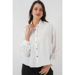 Beyaz Gümüş Çizgili Gömlek 5924