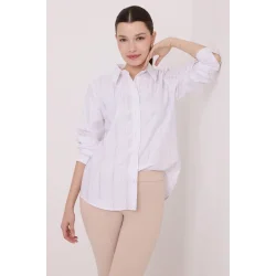 Beyaz Gümüş Varak Desenli Gömlek 20253