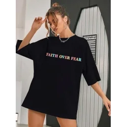 Bisiklet Yaka Baskılı T-shirt - Siyah