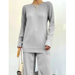 Bisiklet Yaka Kaşkorse Takım    -Açık Gri