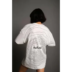 Bisiklet Yakalı Sırt Baskılı Oversize T-Shirt - Beyaz