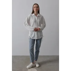 Biye Detaylı Ayrobin Gömlek - Beyaz