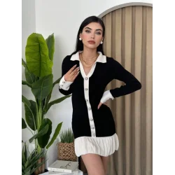 Bochum İnci Düğmeli Mini Elbise