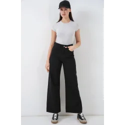 Bol Paça Yüksek Bel Palazzo Kot Pantolon 6656 - D. Siyah
