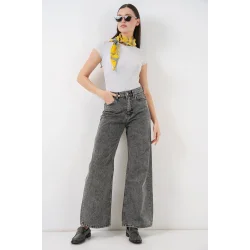 Bol Paça Yüksek Bel Palazzo Kot Pantolon 6656 - Gri