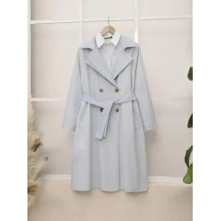 Bolero Detaylı Kemerli Araboy Trençkot -Açık Gri