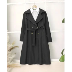 Bolero Detaylı Kemerli Araboy Trençkot -Siyah