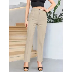 Bordo Renk Yüksek Bel Maskülen Kesim Kumaş Pantolon