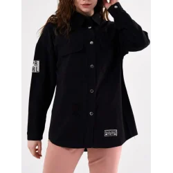 Boydan Çıtçıtlı Çift Cepli Yıpratma Detaylı Kot Ceket -Siyah