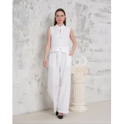Broşlu yelek pantolon takım beyaz s255821