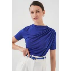 Büzgü Detaylı Kısa Kol Sandy Bluz 945 - Saks