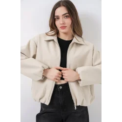 Büzgülü Oversize Kaşe Ceket 0728 - Ekru