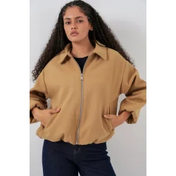Büzgülü Oversize Kaşe Ceket 0728 - Hardal