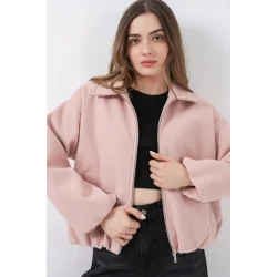 Büzgülü Oversize Kaşe Ceket 0728 - Pudra