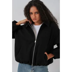 Büzgülü Oversize Kaşe Ceket 0728 - Siyah