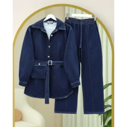 Çanta Cepli Çimalı Pantolonlu Kot Takım  -Laci